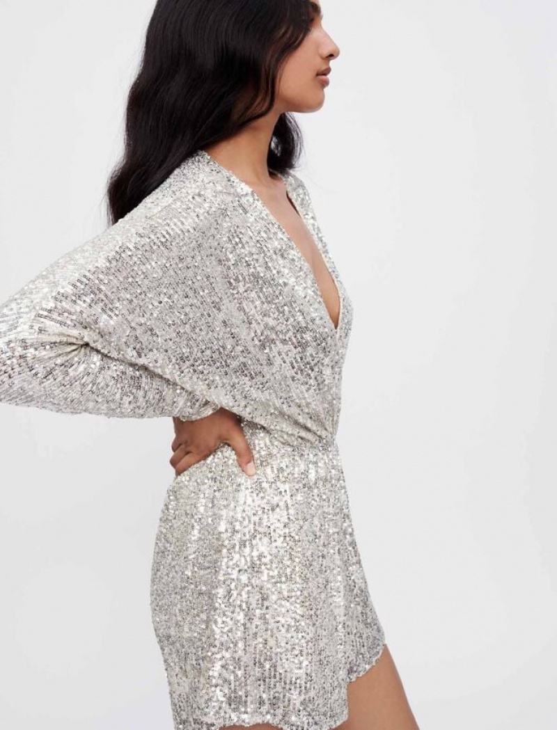 Maje Sequinned playsuit Dames Zilver | ZFTNEQI-10